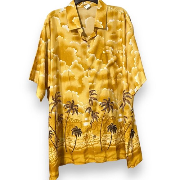 Vintage Creations Hawaiian Shirt Mens XXL Yellow Palm Tree Lightweight Polyester - Picture 1 of 9